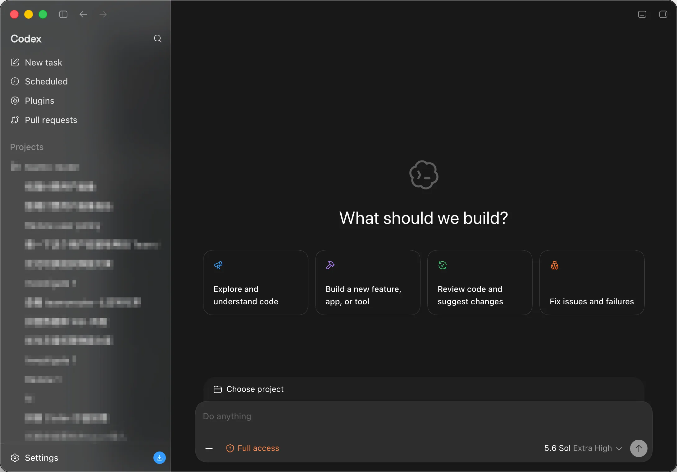 The Codex app ready for a task